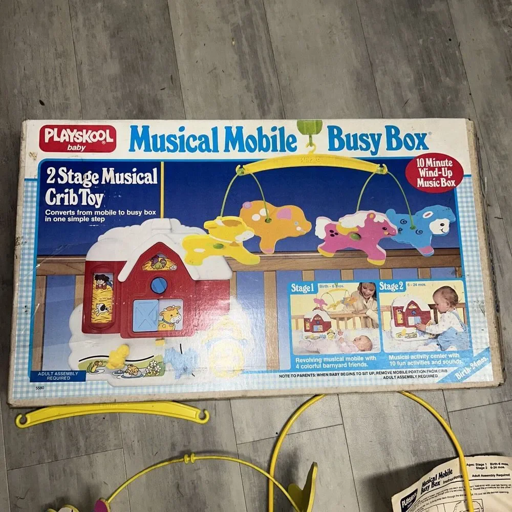 Playskool Musical Mobile Busy‎ Box Farm Nursery Crib Toy Two Stage with Box